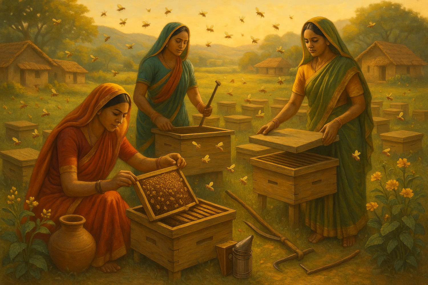 A symbol for economic commitment- with rural indian women tending bees for livelihood generation